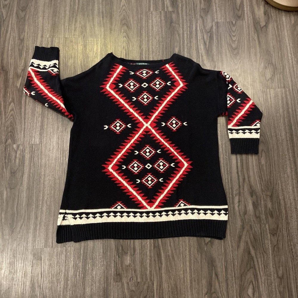 Ralph Lauren women's Geometric design Black Cotton Sweater plus size 2X